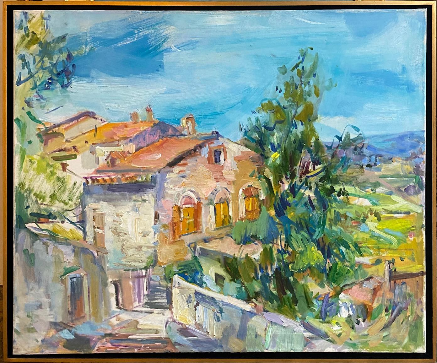 Sonia Grineva Abstract Painting - Todi, Umbria, original 30x36 abstract expressionist Italian landscape
