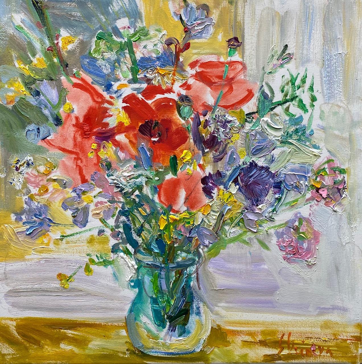 Vase of Flowers, original  impressionist still life oil painting - Painting by Sonia Grineva