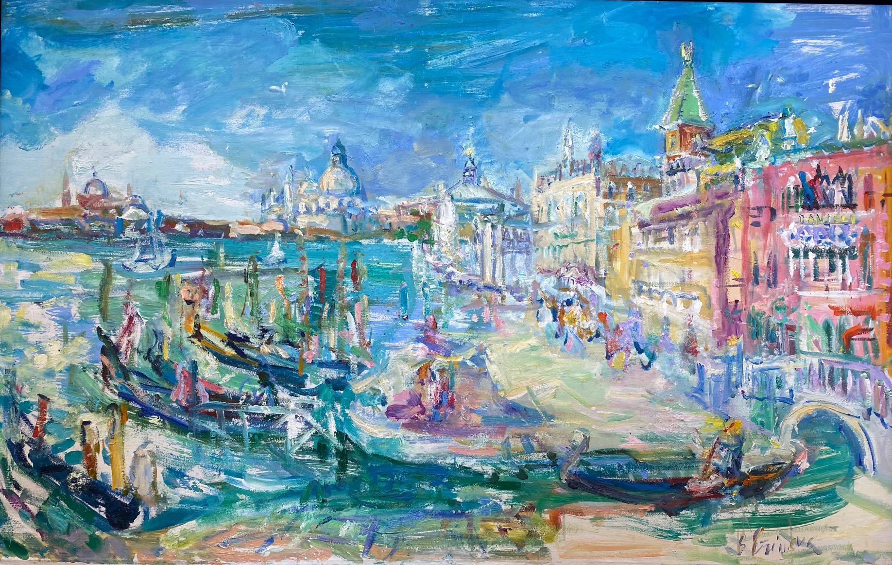 Venice, original 30x47 abstract expressionist marine landscape - Painting by Sonia Grineva