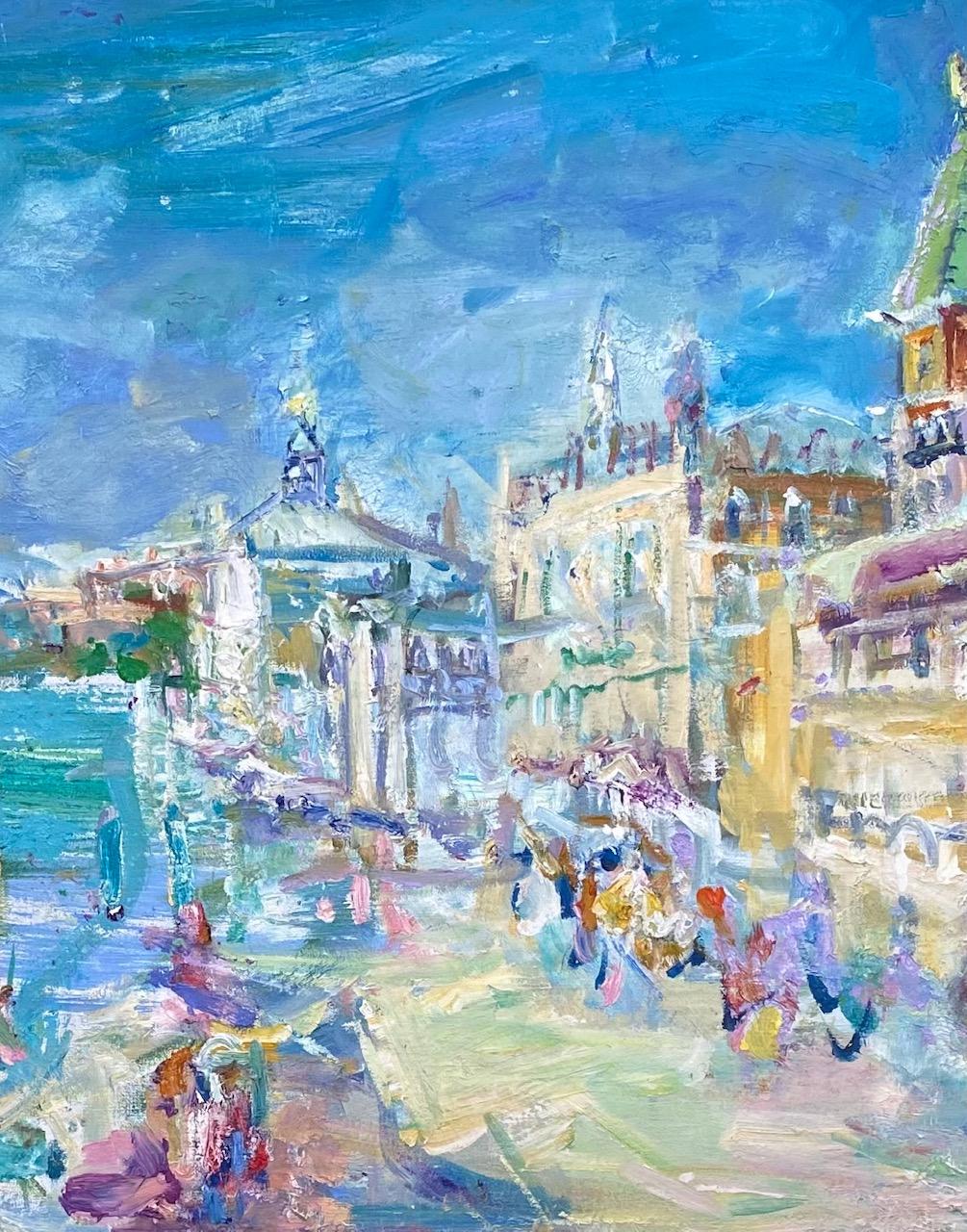 Venice, original 30x47 abstract expressionist marine landscape - Blue Abstract Painting by Sonia Grineva