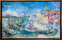 Venise, paysage marin expressionniste abstrait original 30x47