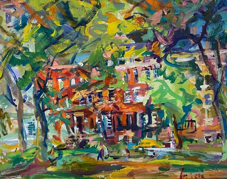 Washington Square Park NW, original 24x30 abstract expressionist NYC landscape - Painting by Sonia Grineva