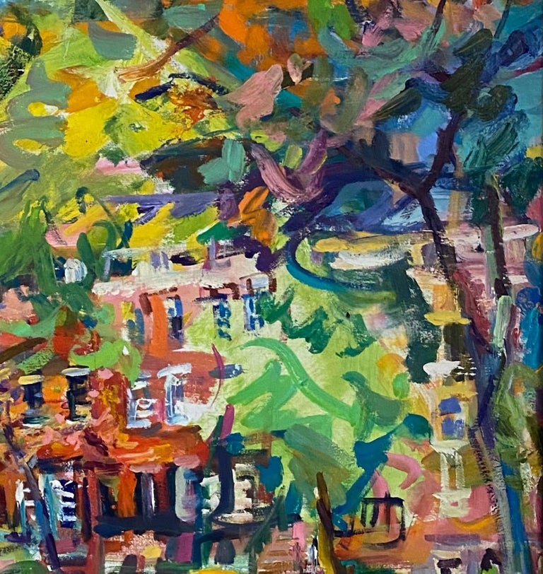 Washington Square Park NW, original 24x30 abstract expressionist NYC landscape - Brown Abstract Painting by Sonia Grineva