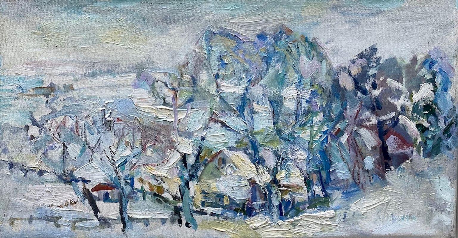 Paisaje invernal, pintura al óleo original de paisaje abstracto - Painting de Sonia Grineva