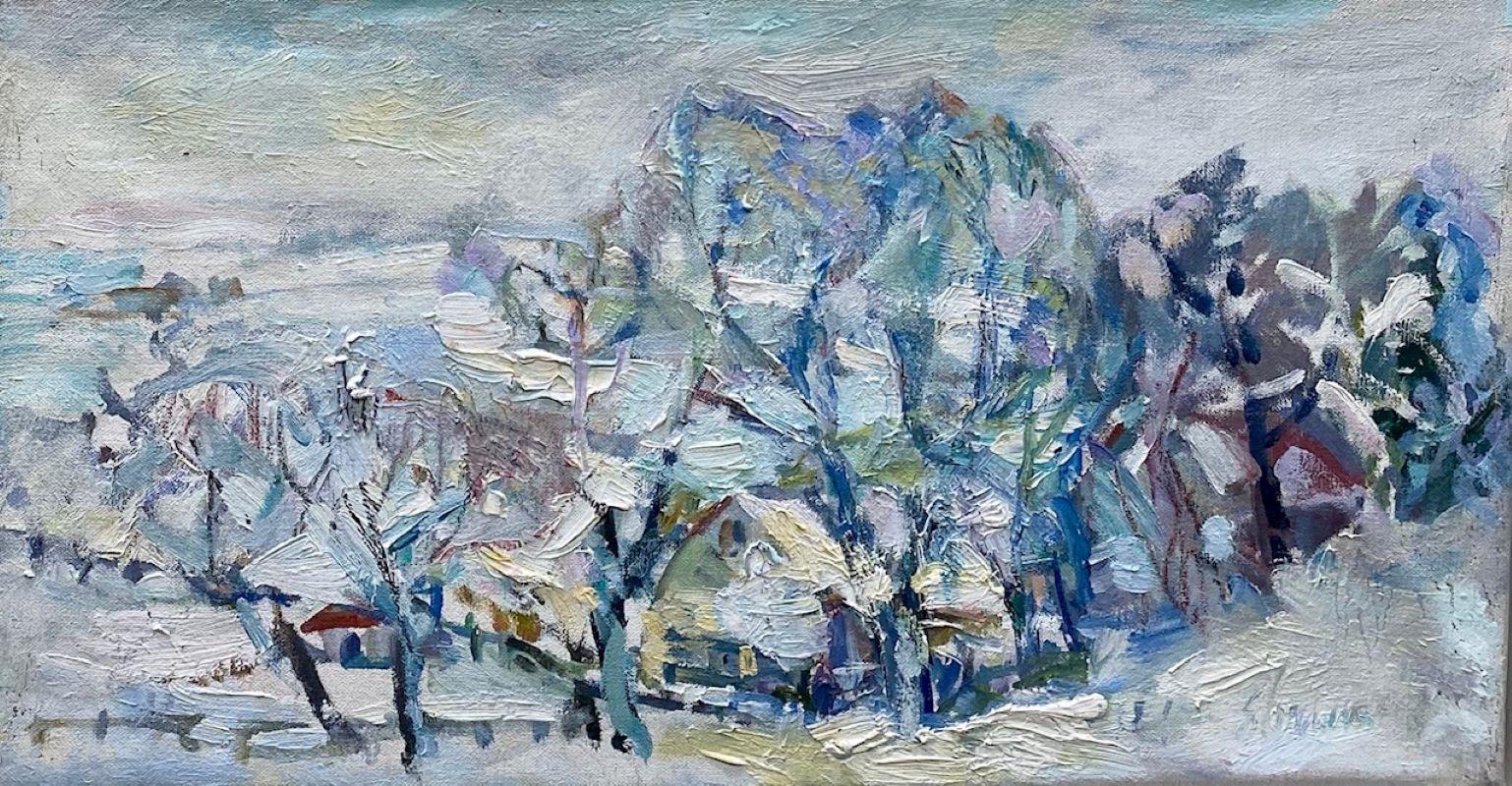 Winter Landscape, original abstract landscape oil painting - Painting by Sonia Grineva