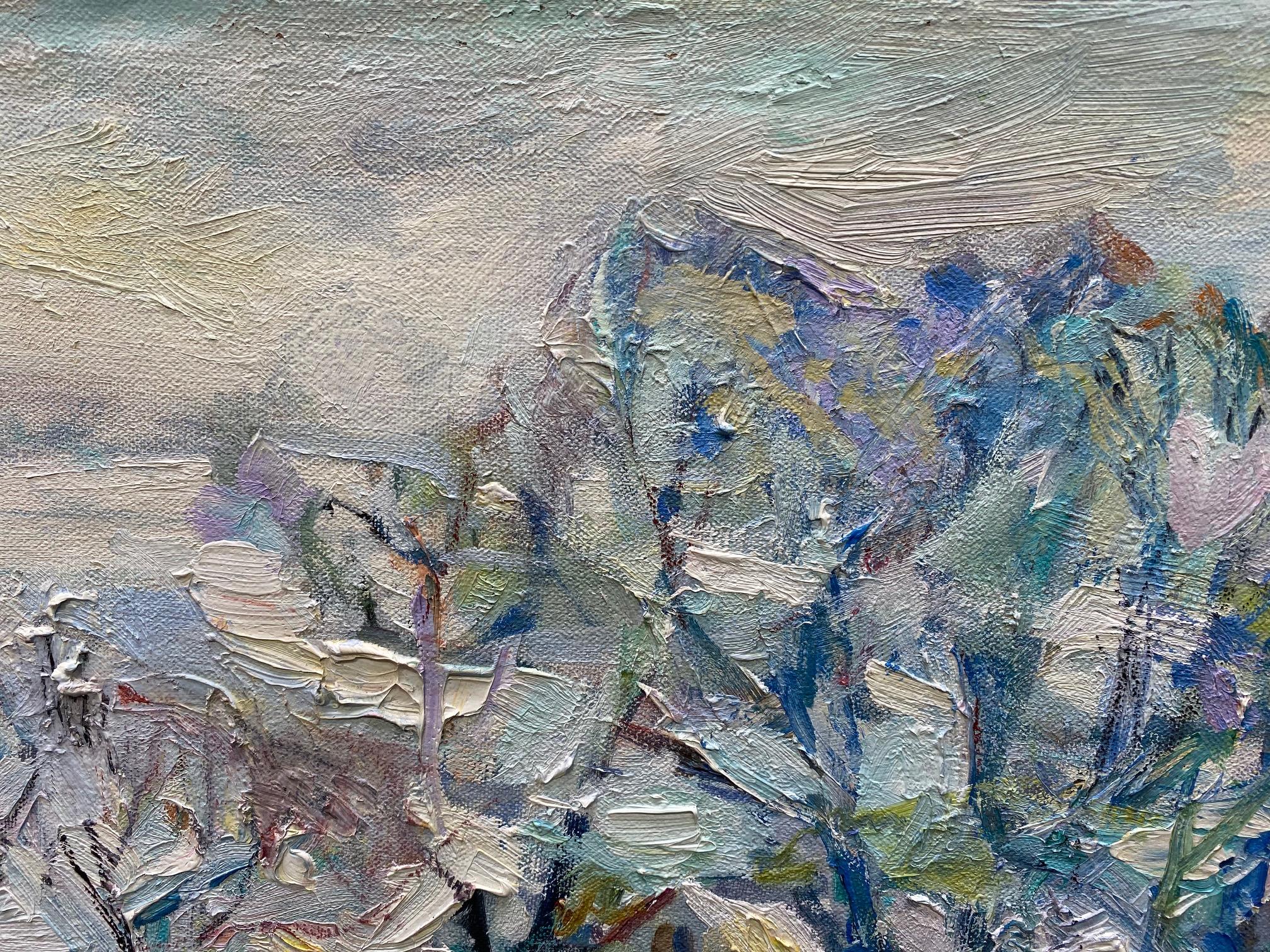 Paysage d'hiver, peinture à l'huile abstraite originale d'un paysage en vente 1