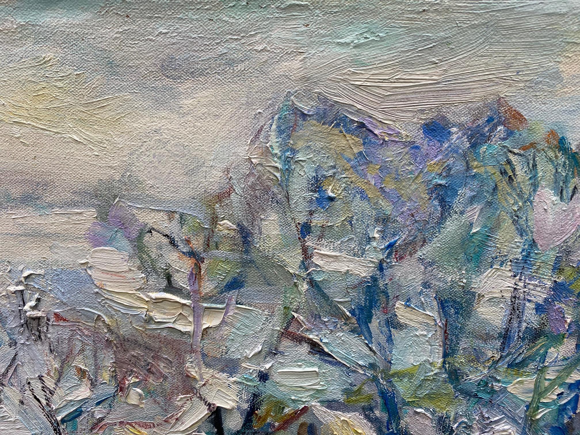 Paisaje invernal, pintura al óleo original de paisaje abstracto en venta 1