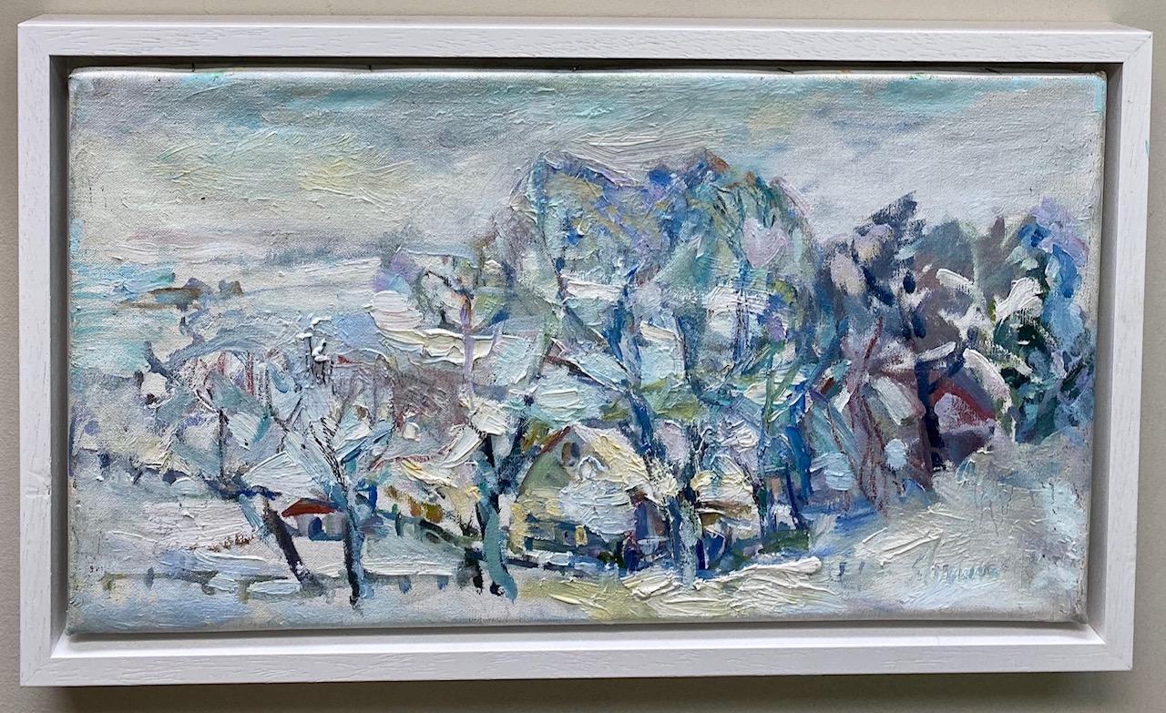Abstract Painting Sonia Grineva - Paysage d'hiver, peinture à l'huile abstraite originale d'un paysage