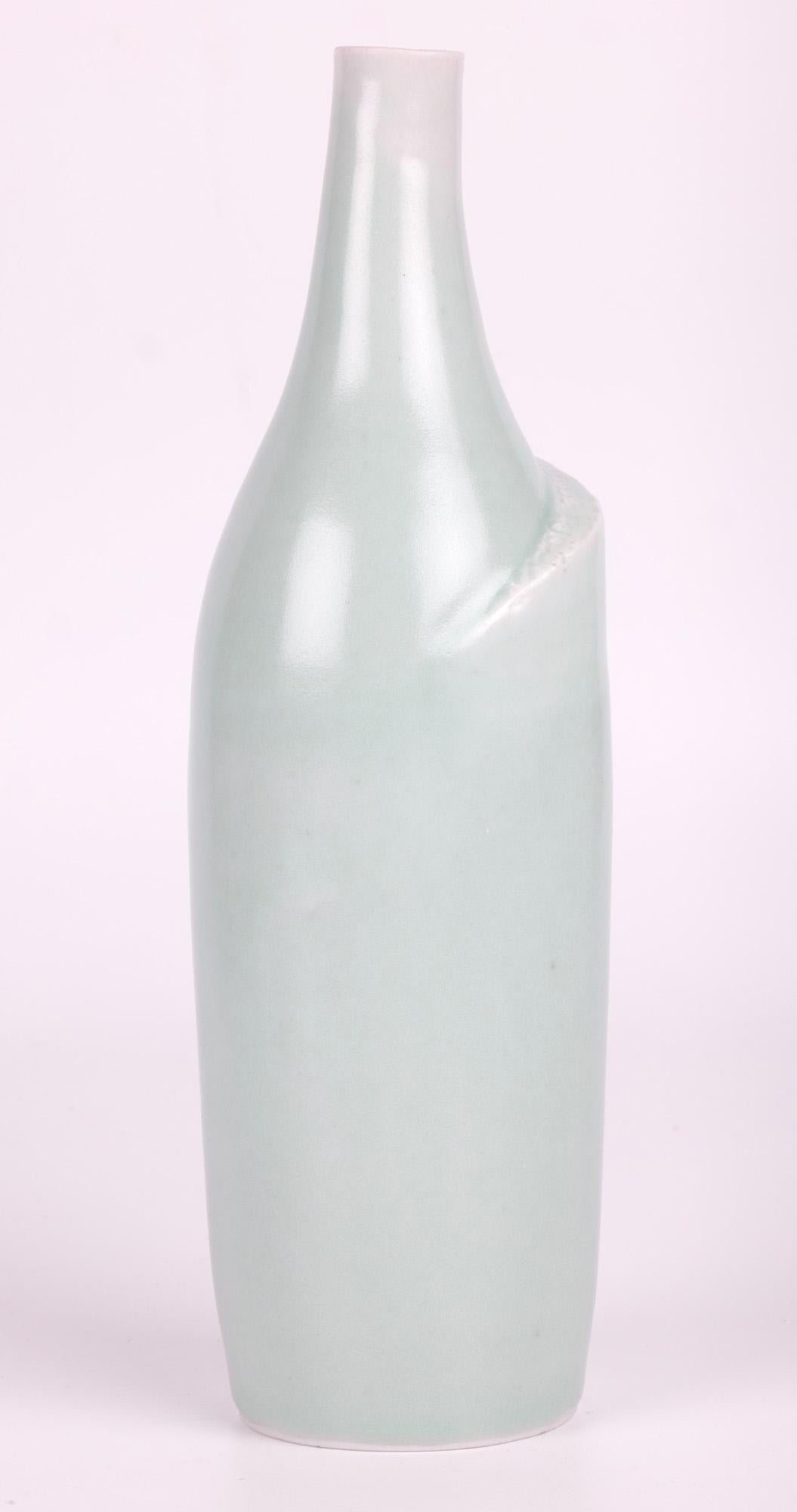 Sonia Lewis Studio Ceramic Celadon Glazed Bottle Vase For Sale 4