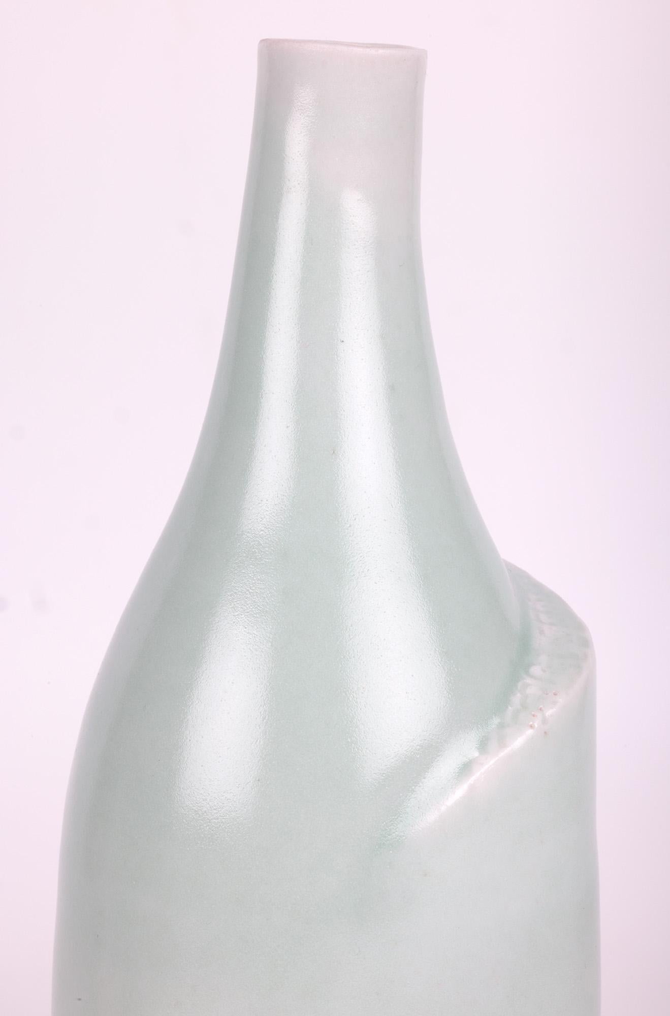 Sonia Lewis Studio Ceramic Celadon Glazed Bottle Vase For Sale 7