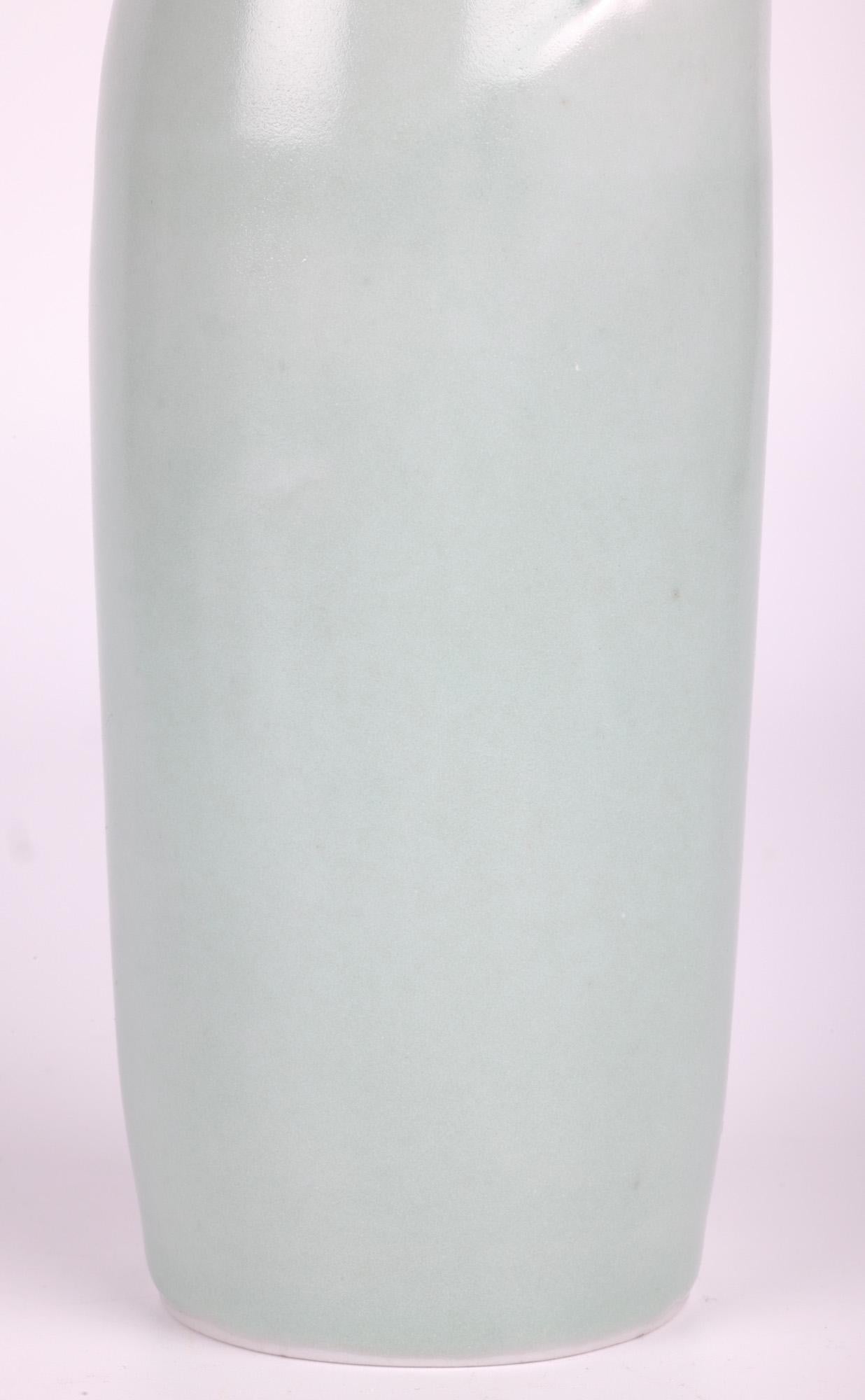 Mid-Century Modern Sonia Lewis Studio Ceramic Celadon Glazed Bottle Vase For Sale