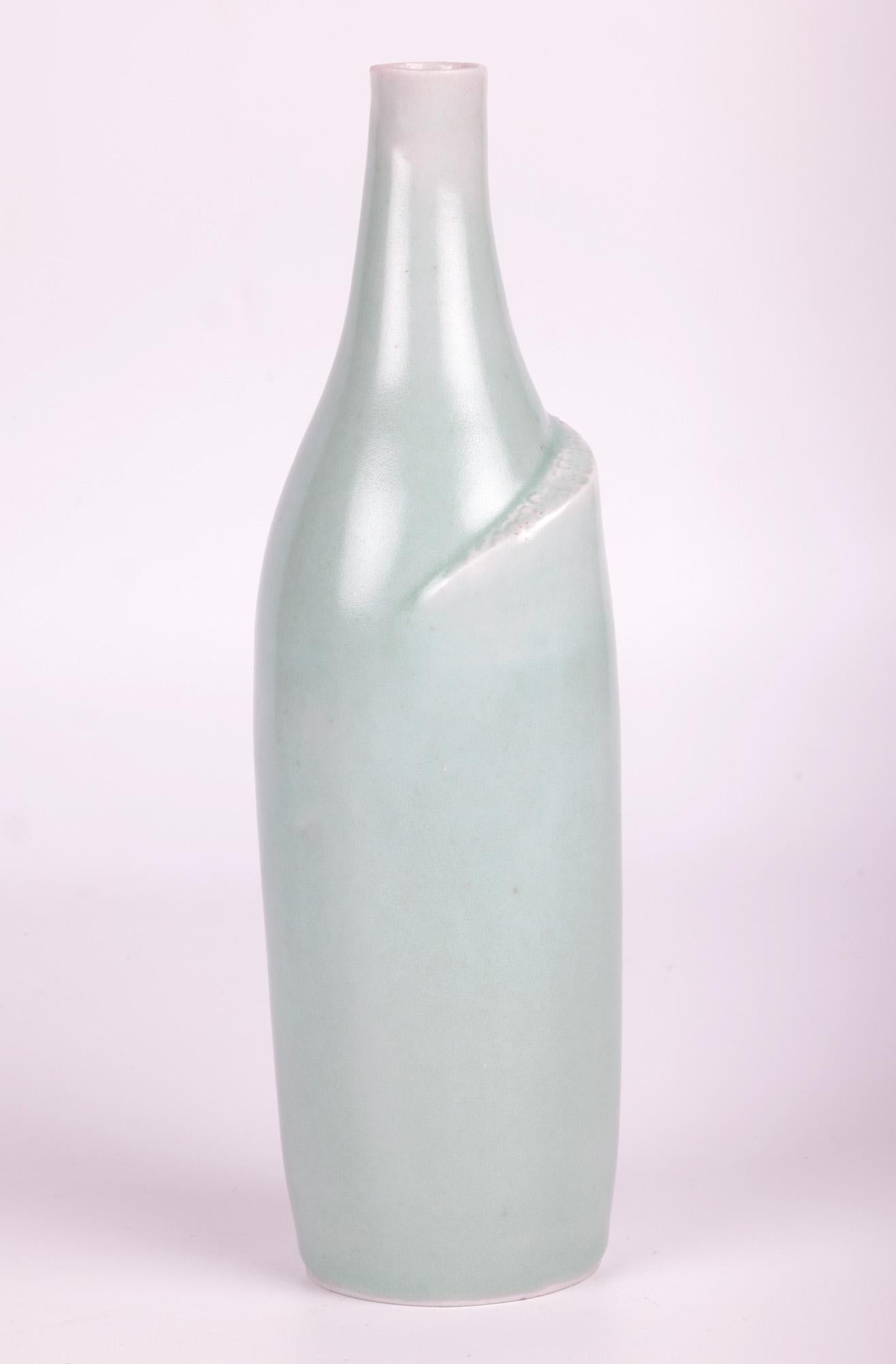 Sonia Lewis Studio Ceramic Celadon Glazed Bottle Vase In Good Condition For Sale In Bishop's Stortford, Hertfordshire