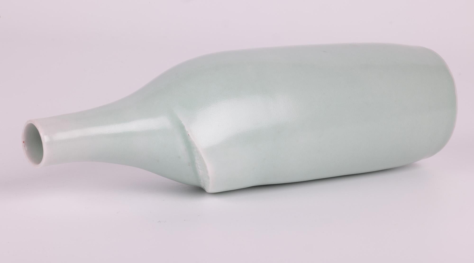 20th Century Sonia Lewis Studio Ceramic Celadon Glazed Bottle Vase For Sale