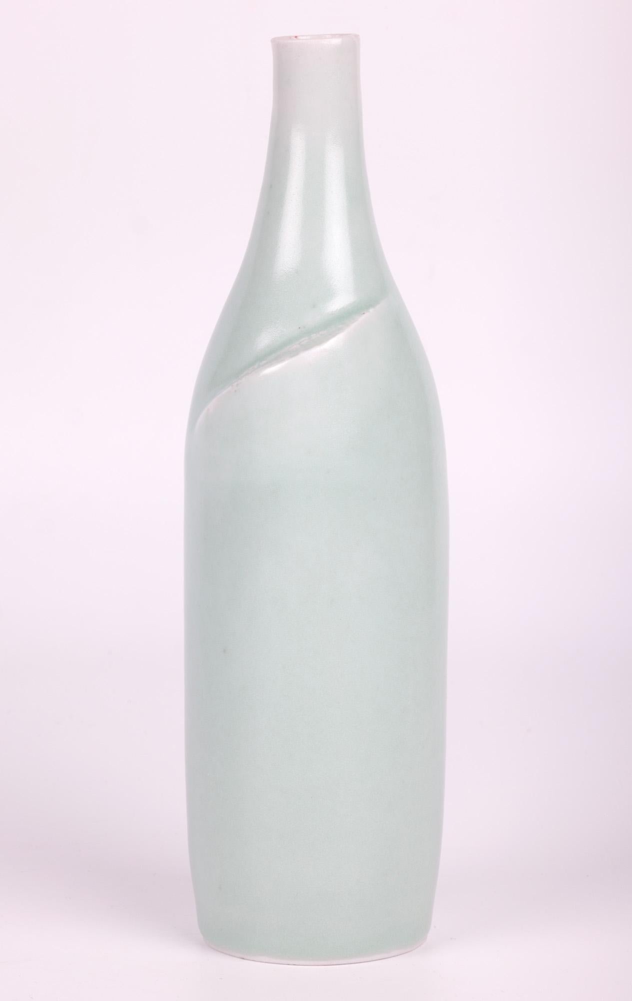 Sonia Lewis Studio Ceramic Celadon Glazed Bottle Vase For Sale 1