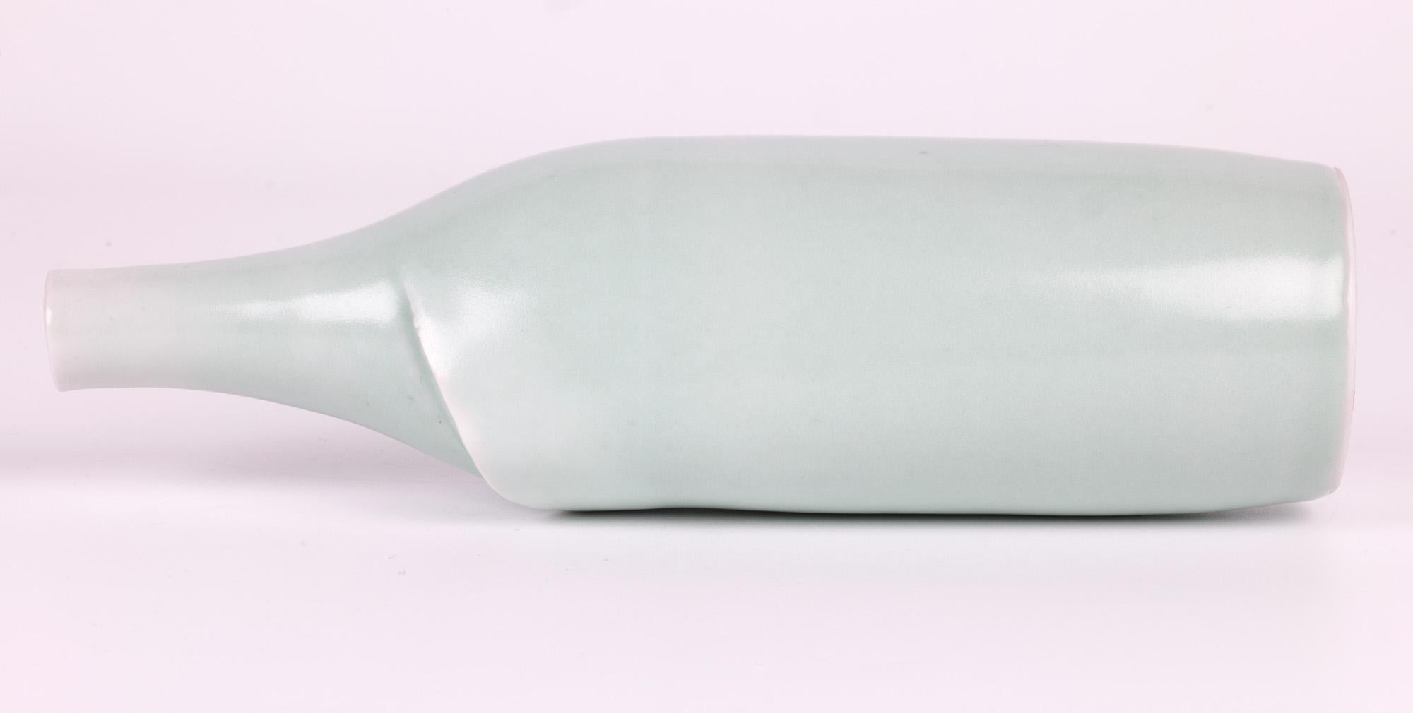 Sonia Lewis Studio Ceramic Celadon Glazed Bottle Vase For Sale 3