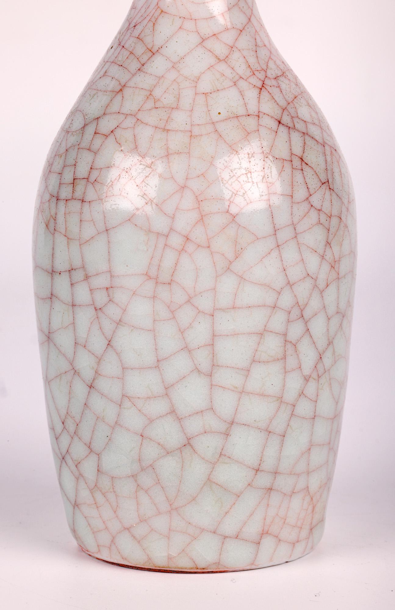 Modern Sonia Lewis Studio Ceramic Craquelure Glazed Bottle Vase For Sale