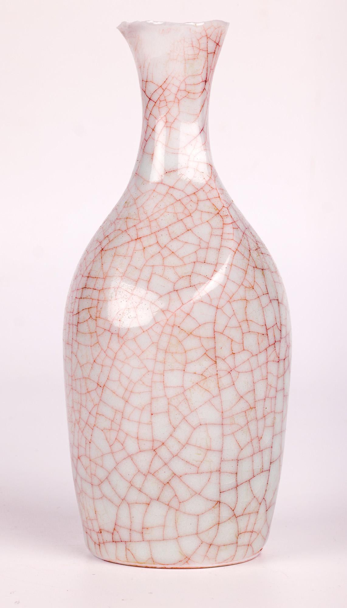 Hand-Painted Sonia Lewis Studio Ceramic Craquelure Glazed Bottle Vase For Sale