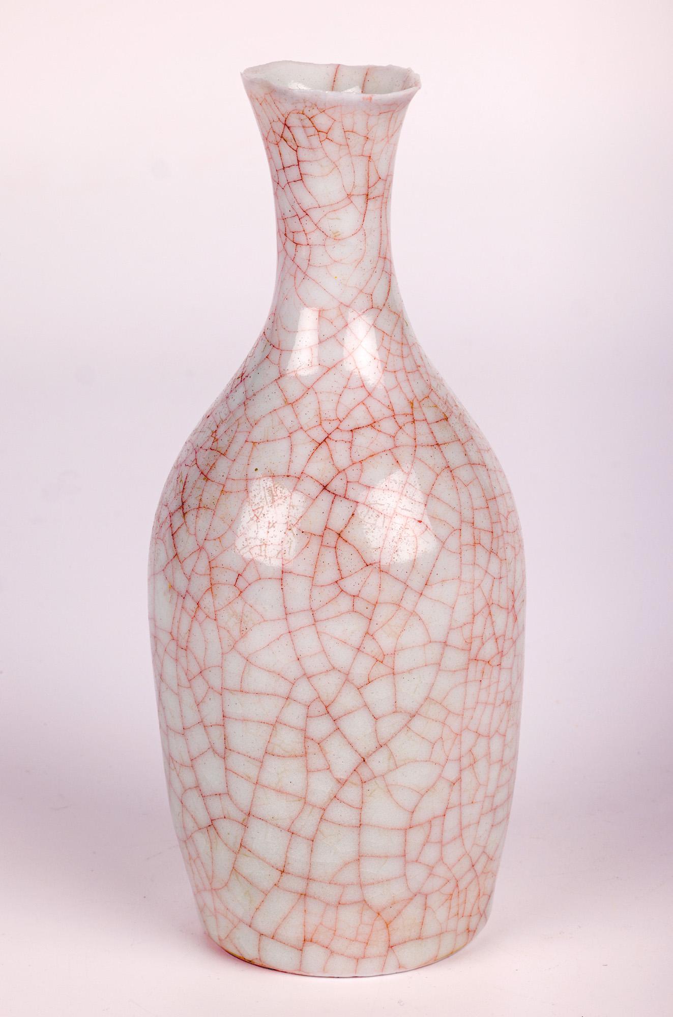 20th Century Sonia Lewis Studio Ceramic Craquelure Glazed Bottle Vase For Sale