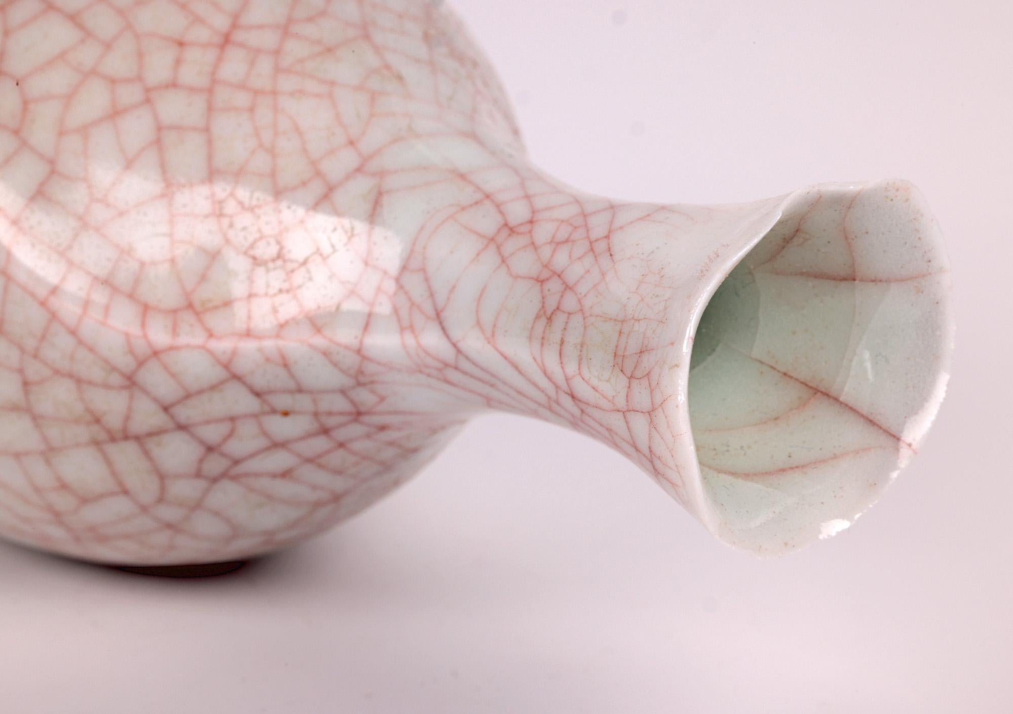 Porcelain Sonia Lewis Studio Ceramic Craquelure Glazed Bottle Vase For Sale
