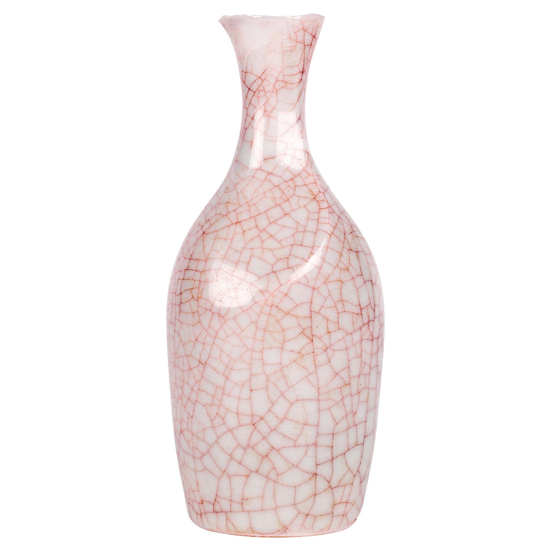 Sonia Lewis Studio Ceramic Craquelure Glazed Bottle Vase For Sale