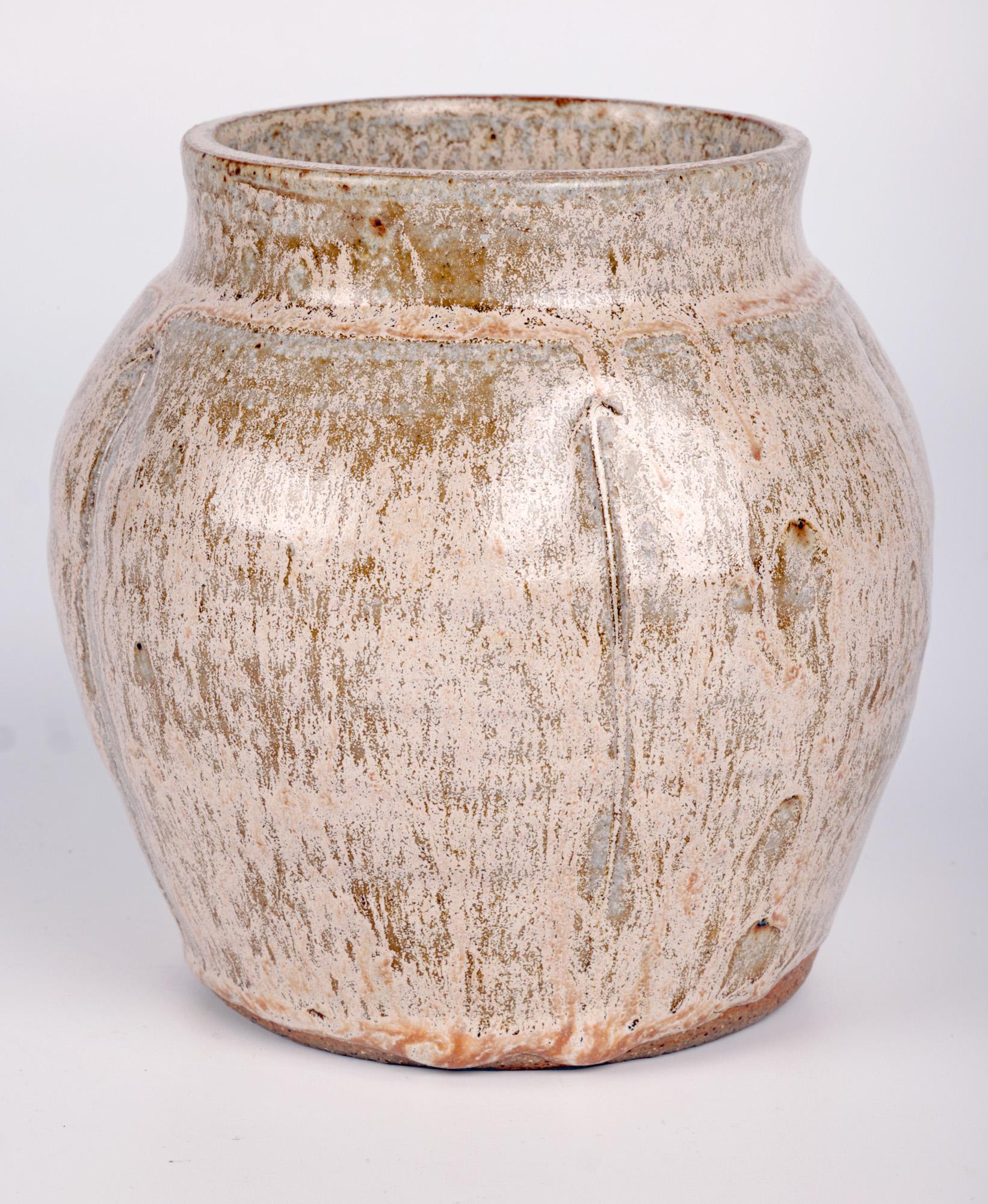 Ceramic Sonia Lewis Studio Pottery Oatmeal Glazed Vase For Sale