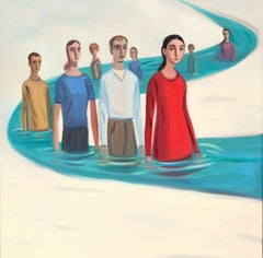 EXILES  Oil on canvas, figurative, imaginary, figures in a river