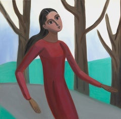 THROUGH THE Trees- Contemporary, figurative, three figures, street, house