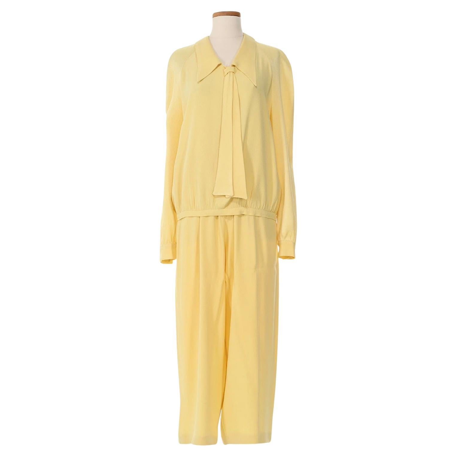 Costume en crêpe jaune Sonia Rykiel des années 1980 en vente