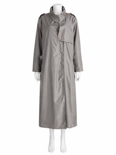 Sonia Rykiel 1990s Brown Gray Trench Coat with Hidden Hood & Lining