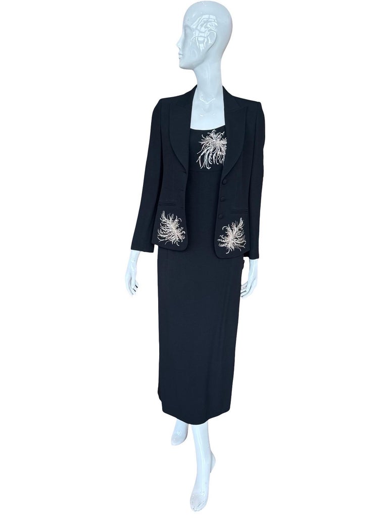 beaded dress suit Ellie Wilde EW34208 - Short Crepe With Crystal Beading Suit Suit main image 1