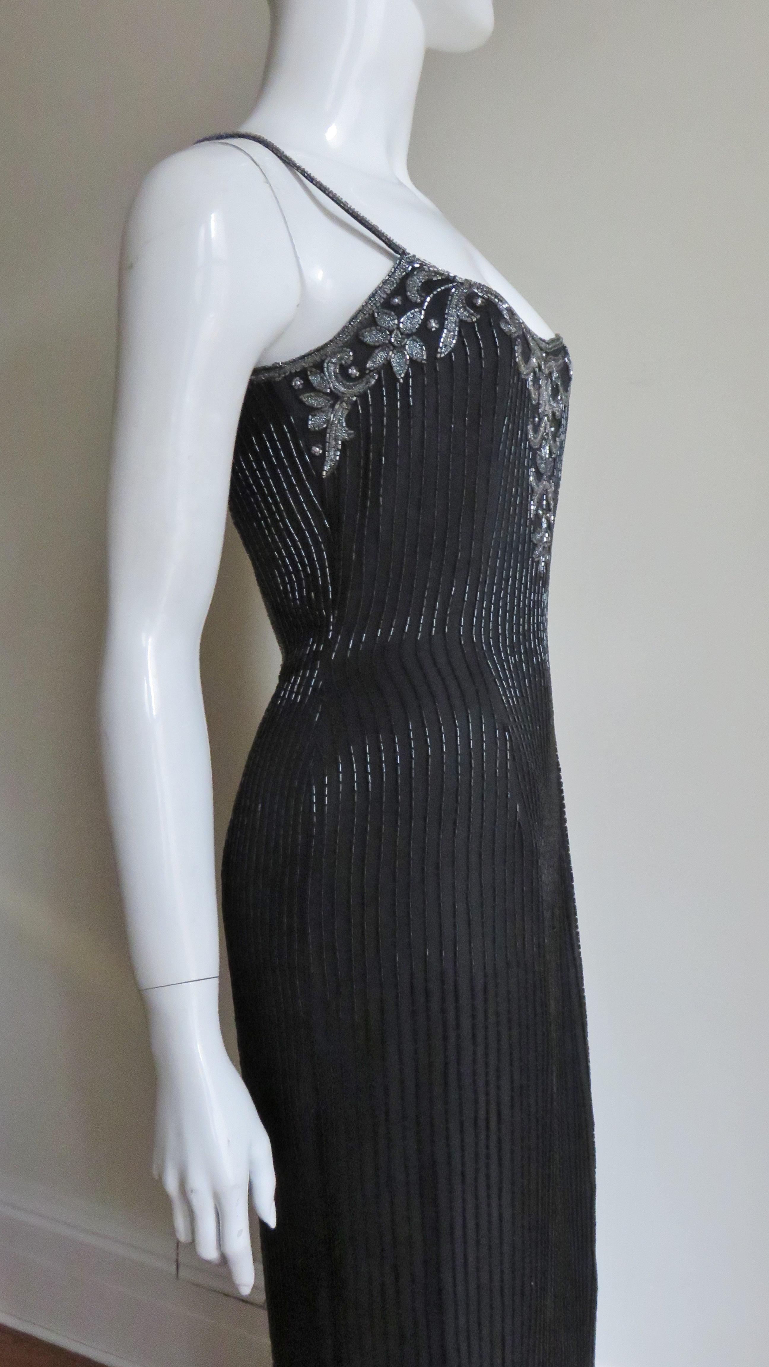 Sonia Rykiel Silk Beaded Gown with Elaborate Sheer Back 1990s For Sale 1