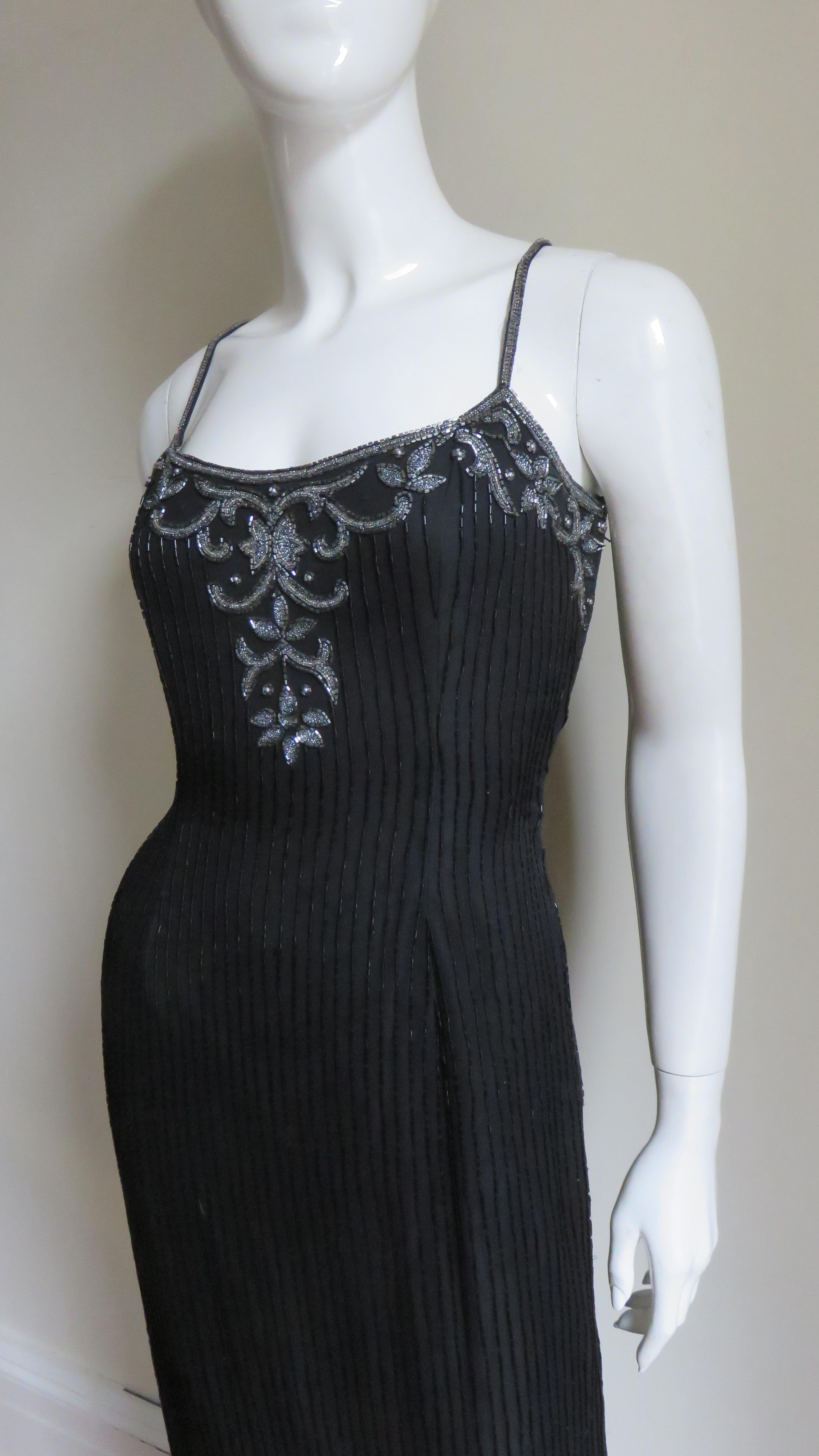 Sonia Rykiel Perlenbesetztes Seidenkleid mit durchsichtigem Rücken 1990er Jahre (Schwarz) im Angebot