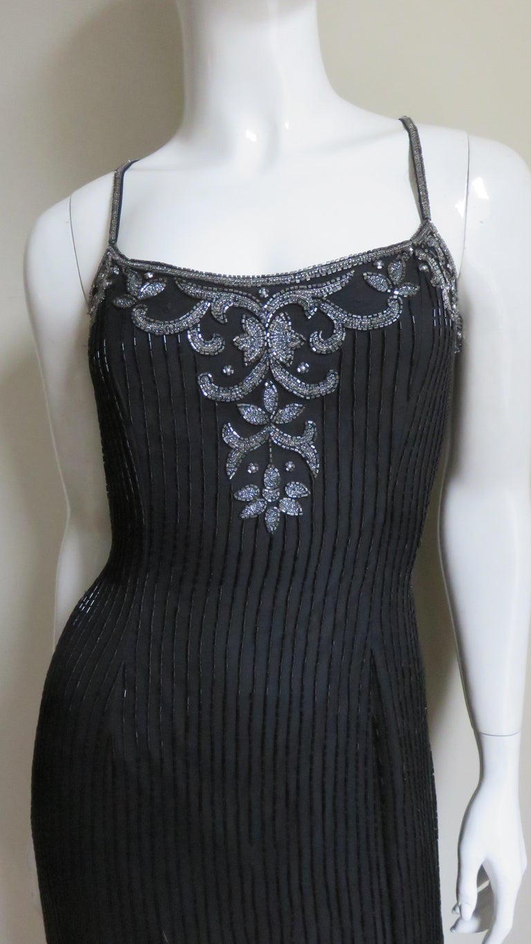 Sonia Rykiel Silk Beaded Gown with Sheer Back In Good Condition For Sale In Water Mill, NY