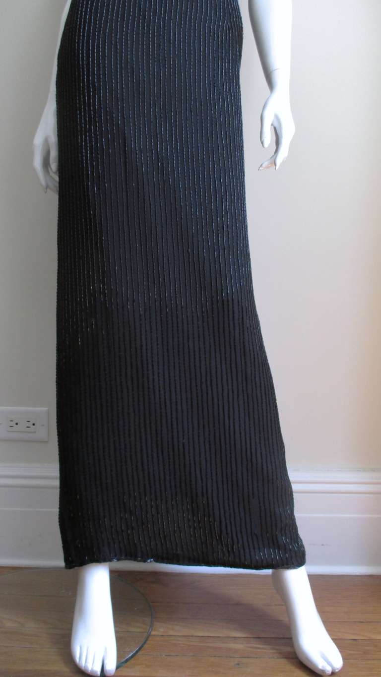 Sonia Rykiel Silk Beaded Gown with Elaborate Sheer Back 1990s In Good Condition For Sale In Water Mill, NY