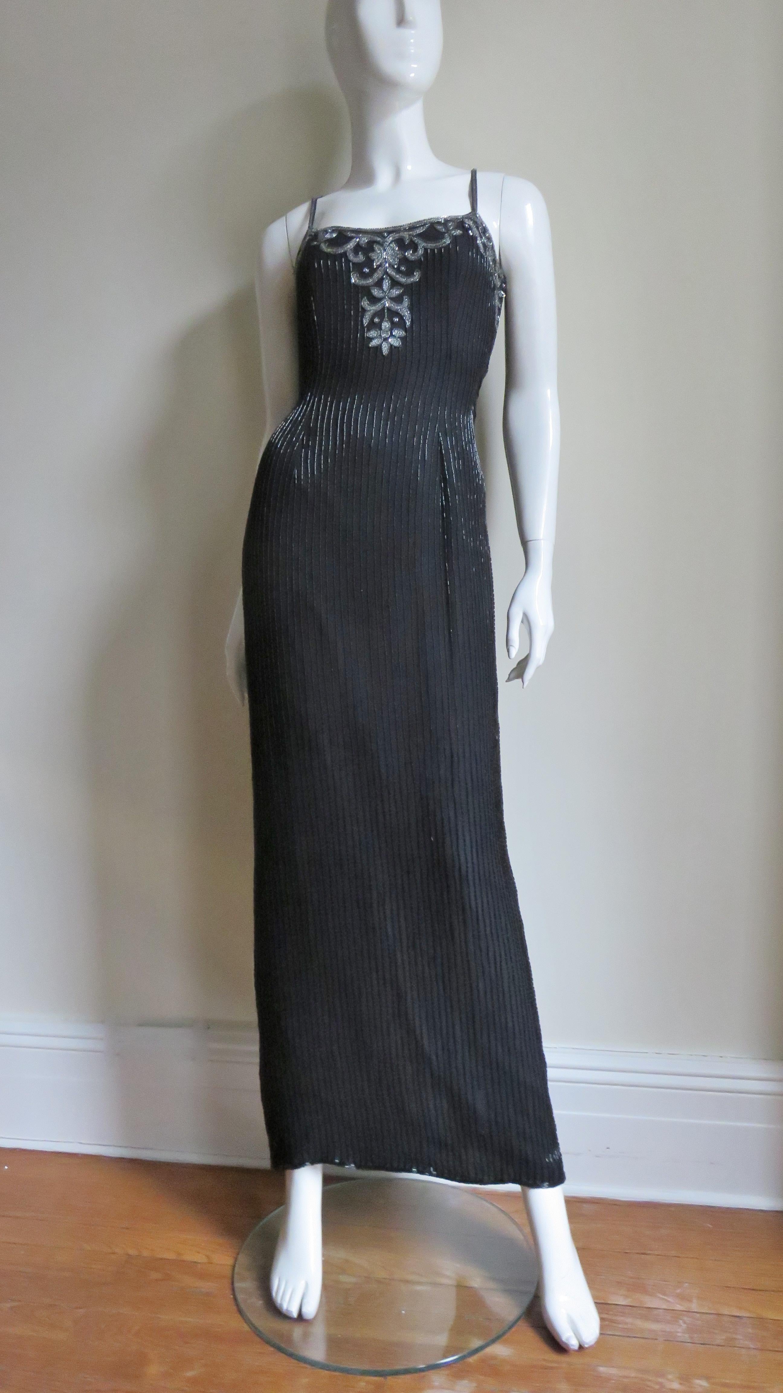 Women's Sonia Rykiel Silk Beaded Gown with Elaborate Sheer Back 1990s For Sale