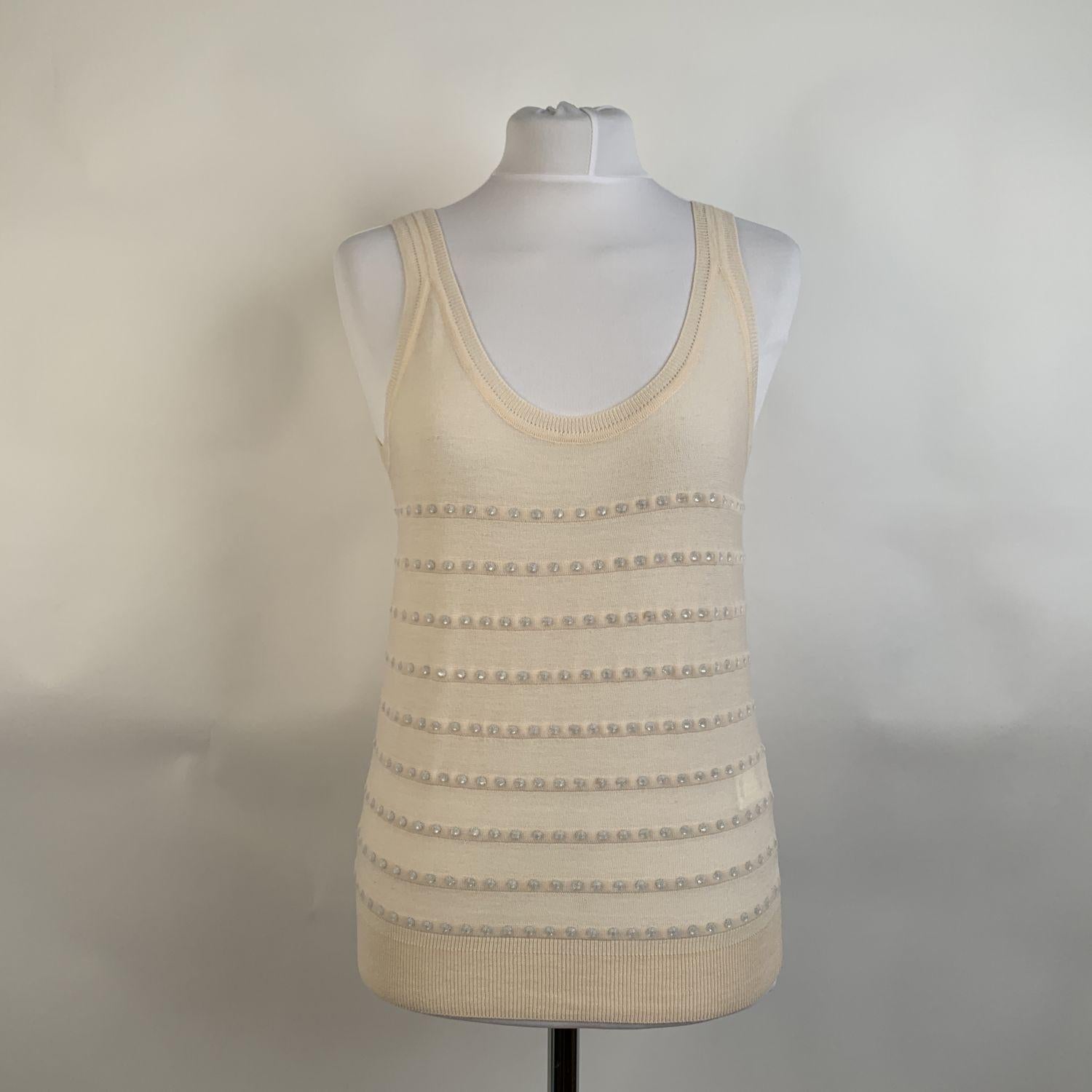 Women's Sonia Rykiel Beige Wool Blend Knit Tank Top with Rhinestones Size 36