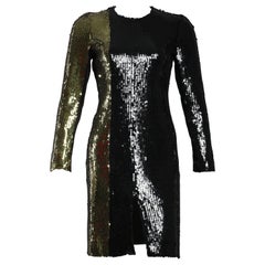 Sonia Rykiel Black and Gold Long Sleeve Sequin Cocktail Dress Size 8/10