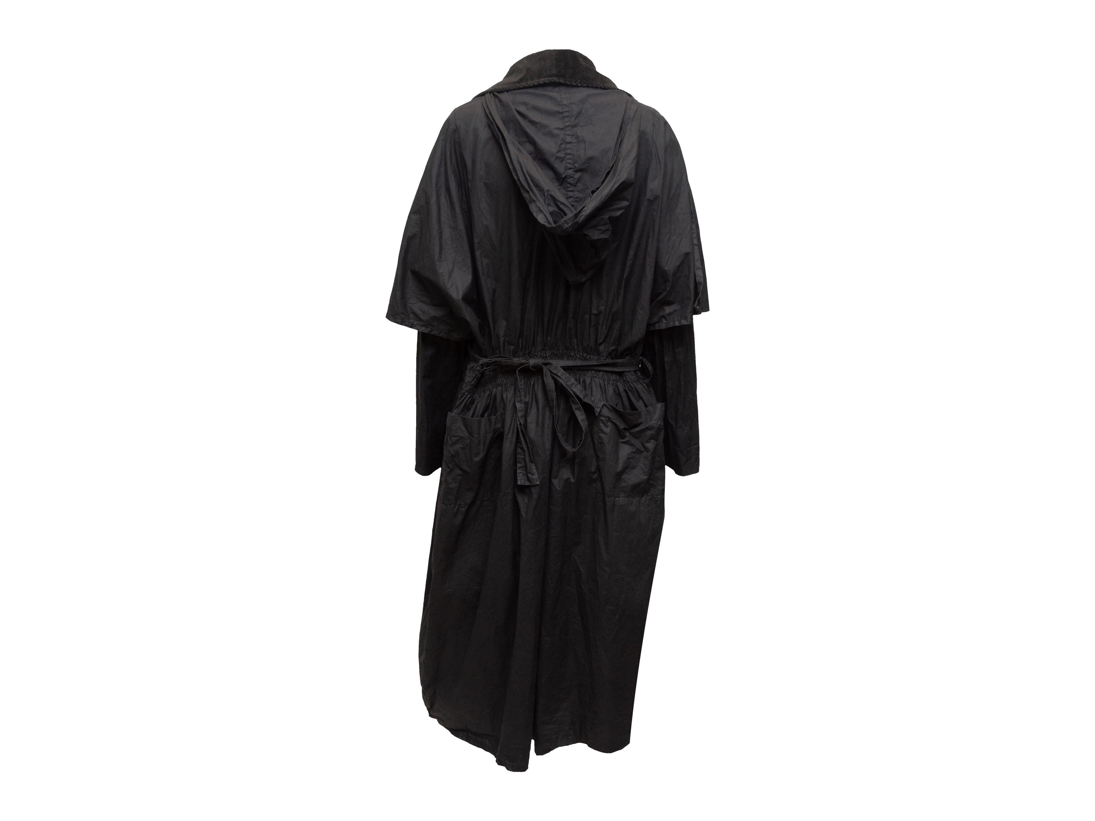 Sonia Rykiel Black Coated Cotton Hooded Coat In Good Condition In New York, NY