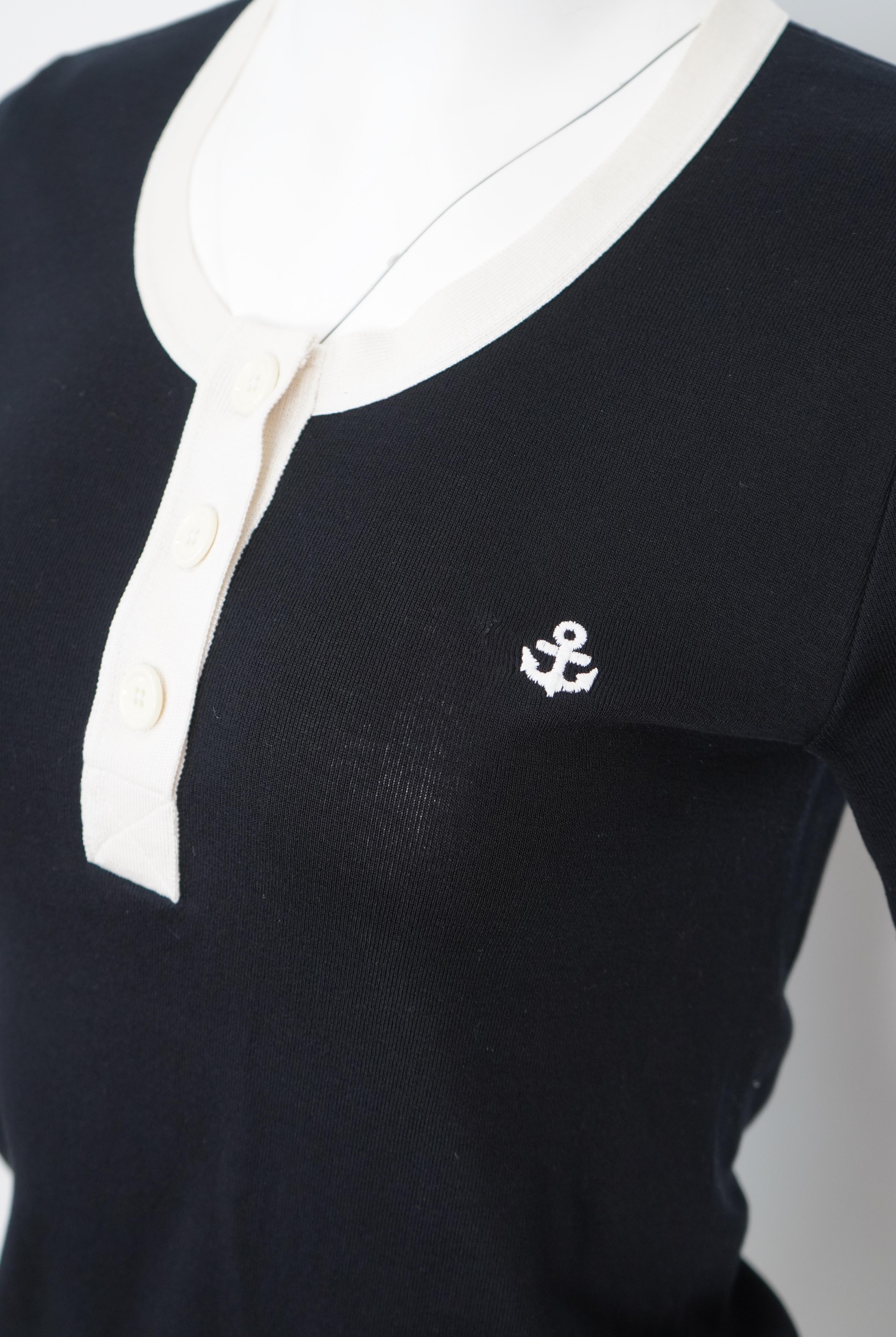 Sonia Rykiel - Polo en coton noir et crème avec boutons à l'ancre Bon état - En vente à Beverly Hills, CA