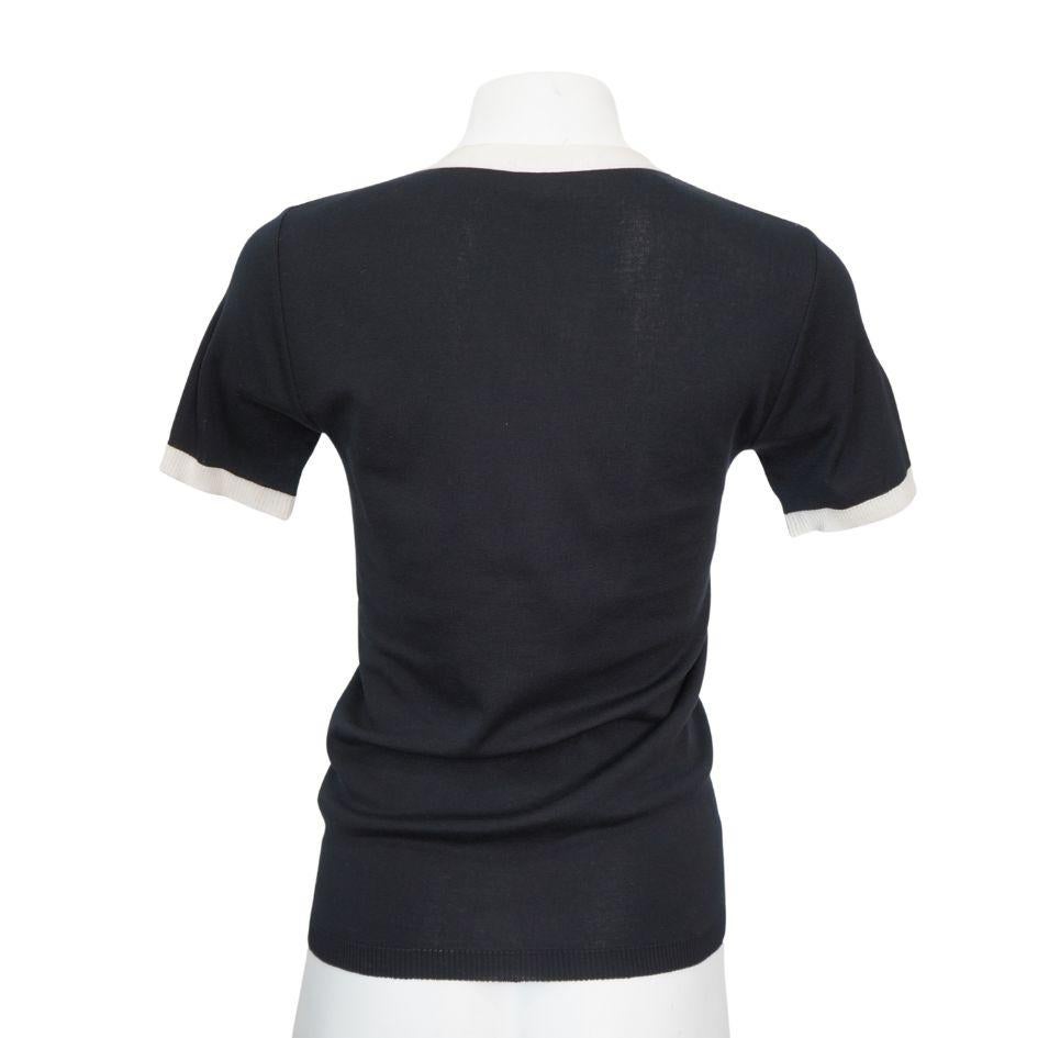 Sonia Rykiel - Polo en coton noir et crème avec boutons à l'ancre Pour femmes en vente