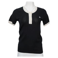 Sonia Rykiel - Polo en coton noir et crème avec boutons à l'ancre