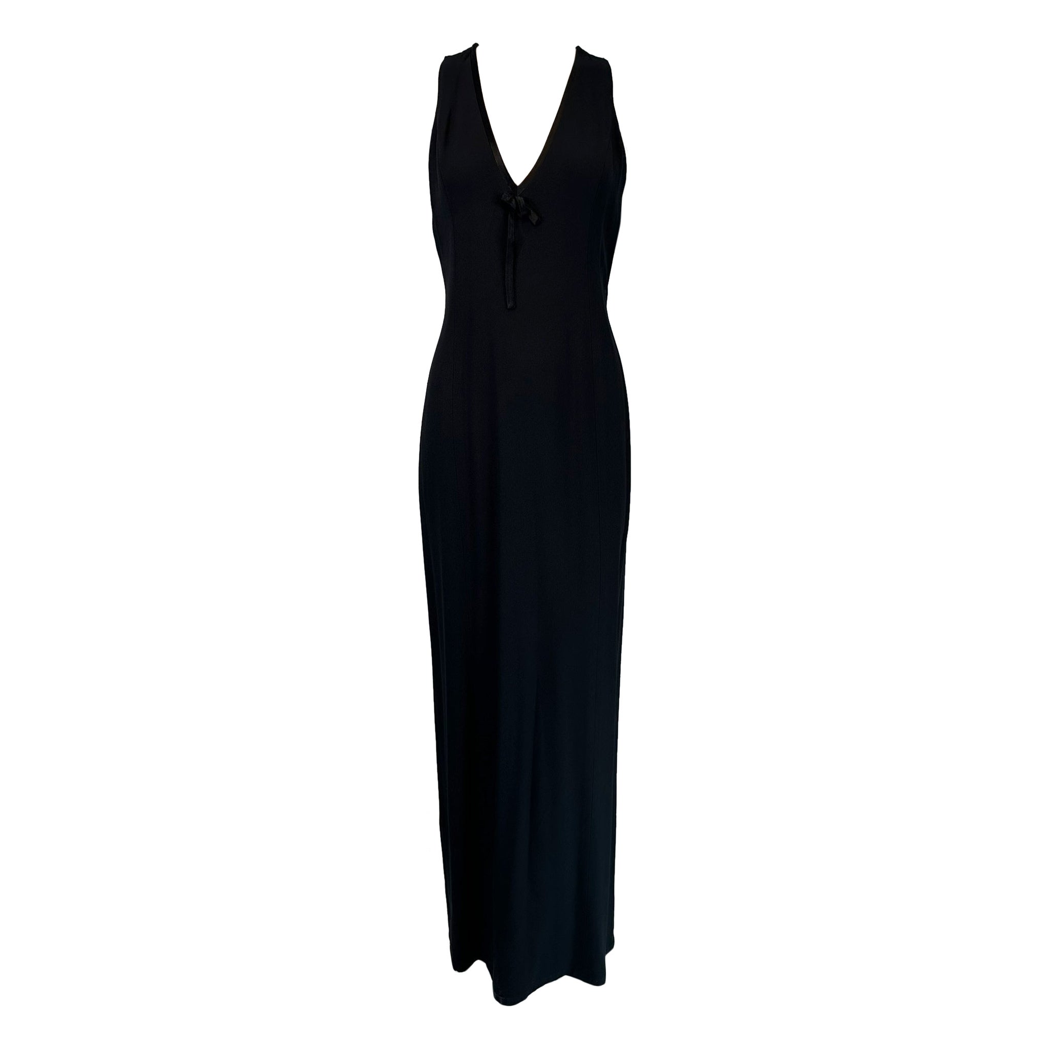 Sonia Rykiel Black Crepe Plunge V Neckline Evening Dress with Deep Rear Hem Vent