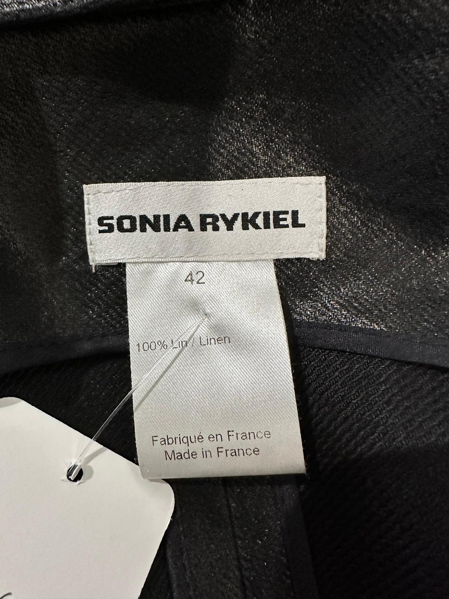 Sonia Rykiel Black Glazed Linen Big Pocket Button Facing Belted Cropped Jacket en vente 11