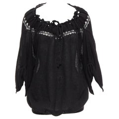 SONIA Rykiel noir  Top tricoté en crochet avec cordon de sac en papier en lin M.