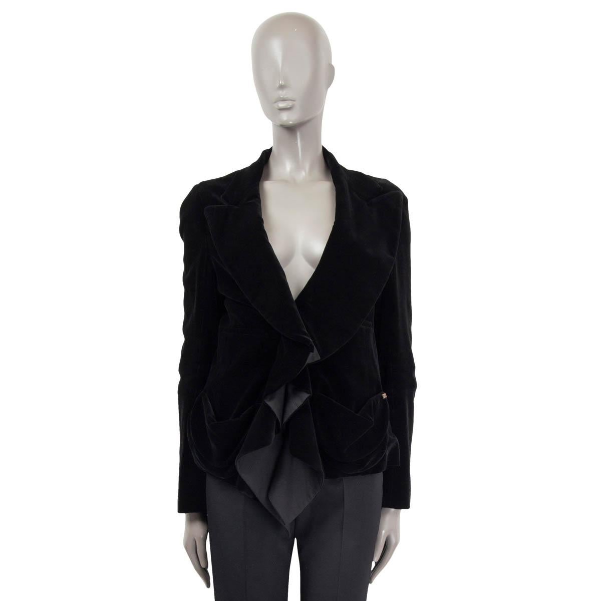 Black SONIA RYKIEL black RUCHED VELVET Blazer Jacket M For Sale