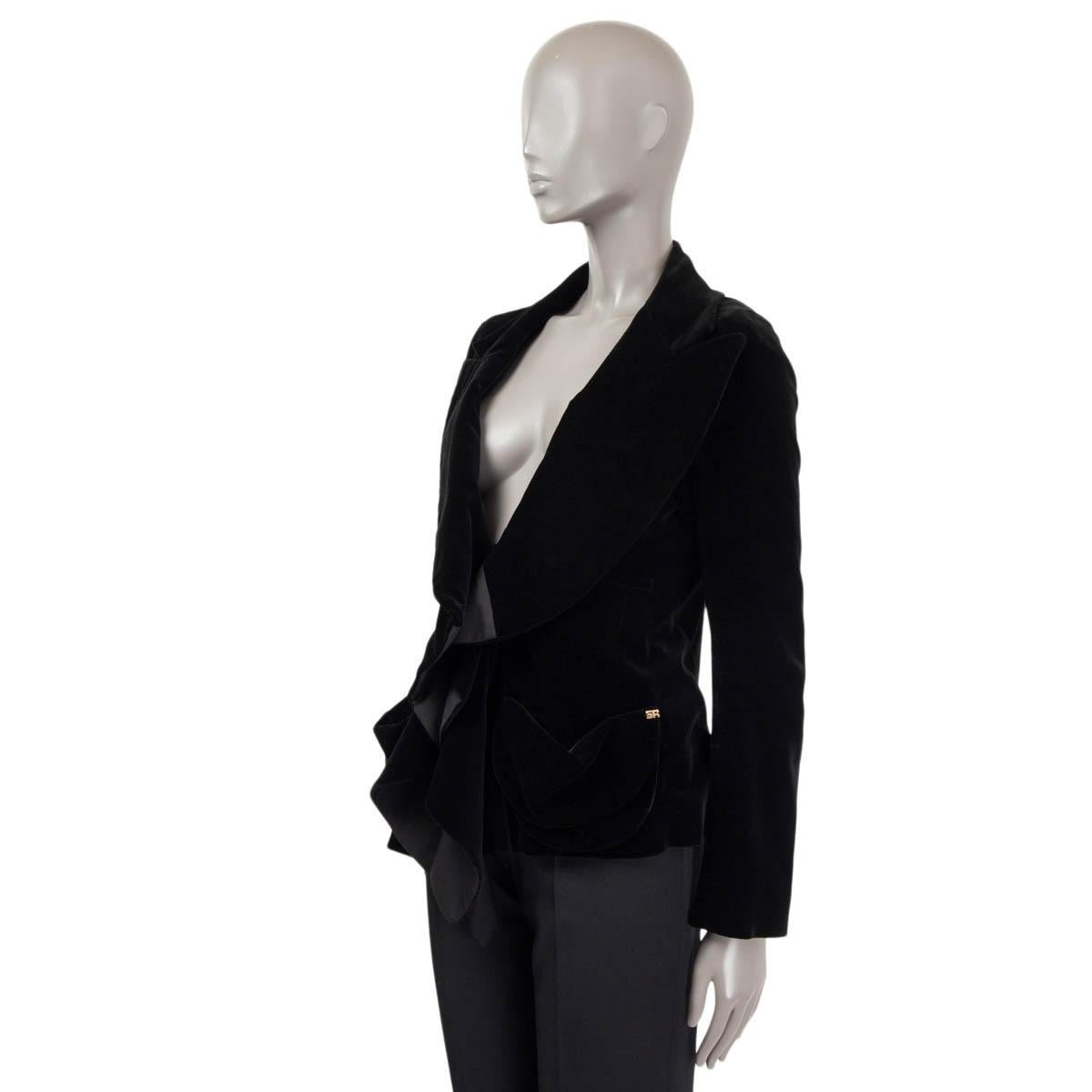 Women's SONIA RYKIEL black RUCHED VELVET Blazer Jacket M For Sale