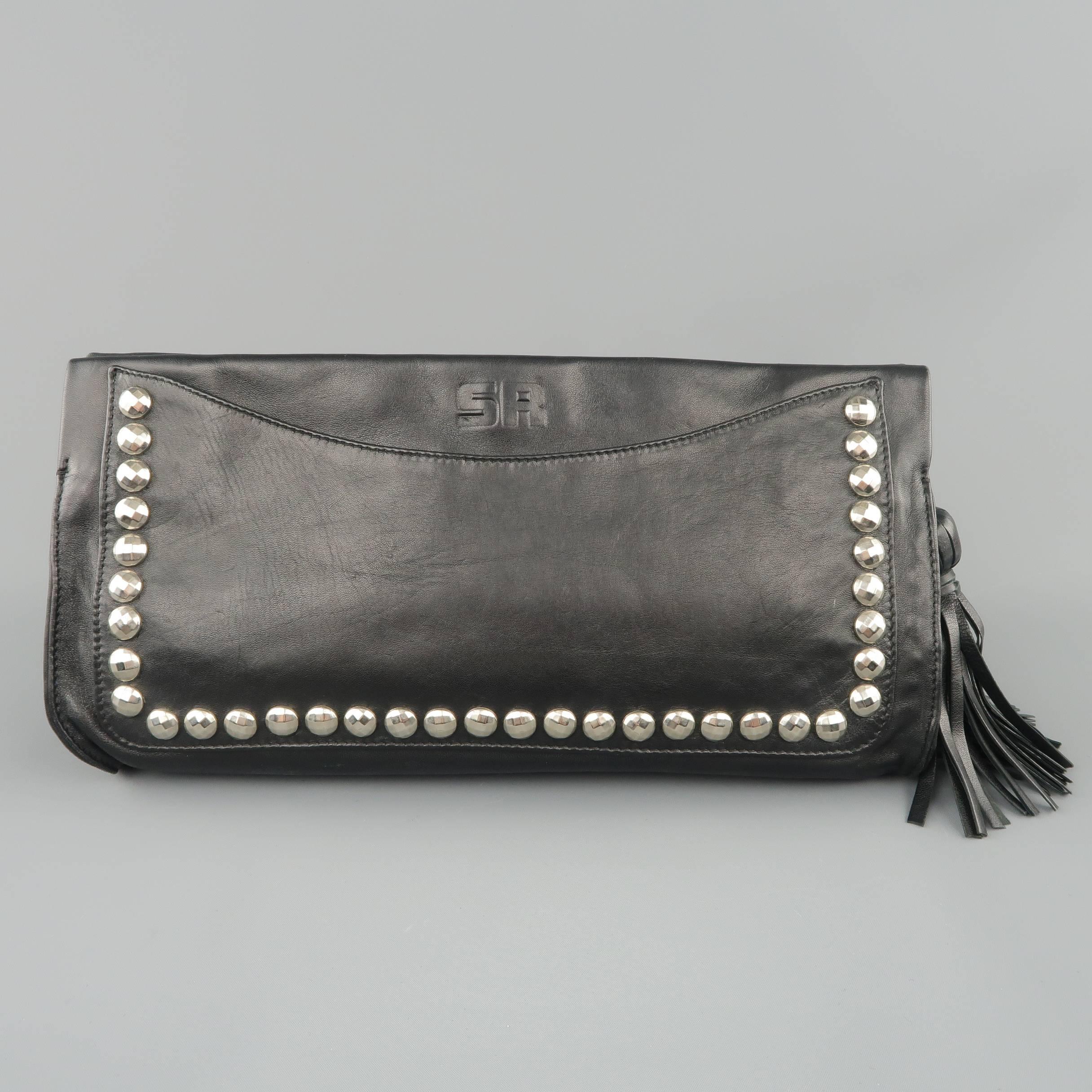 SONIA RYKIEL Sac à main en cuir clouté avec pompon:: noir Bon état à San Francisco, CA