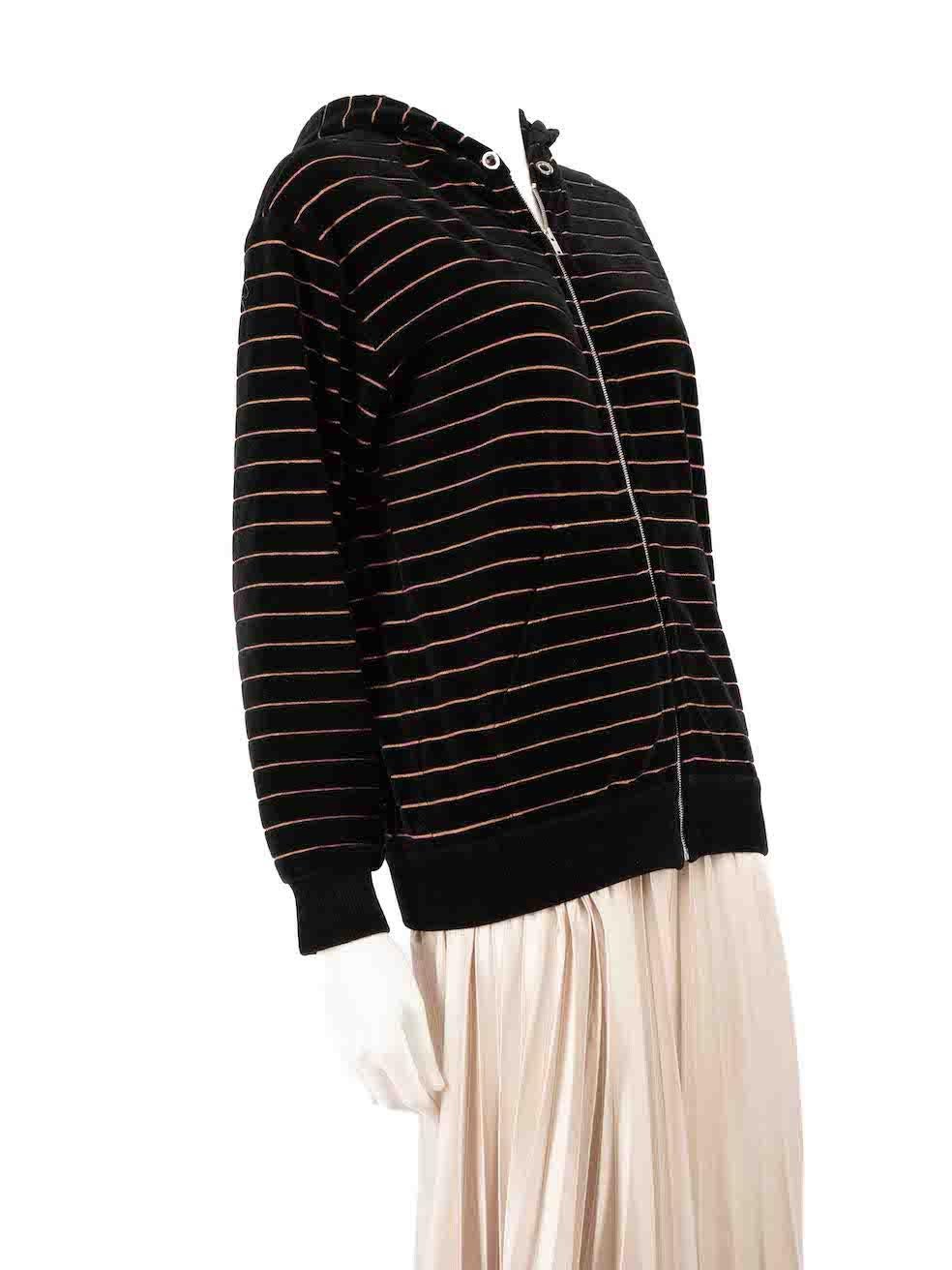 CONDITION is Very good. Minimal wear to hoodie is evident. Minimal wear with the drawstrings missing on this used Sonia Rykiel designer resale item.
 
 
 
 Details
 
 
 Black
 
 Velvet
 
 Track jacket
 
 Metallic
 
 Metallic copper striped
 
