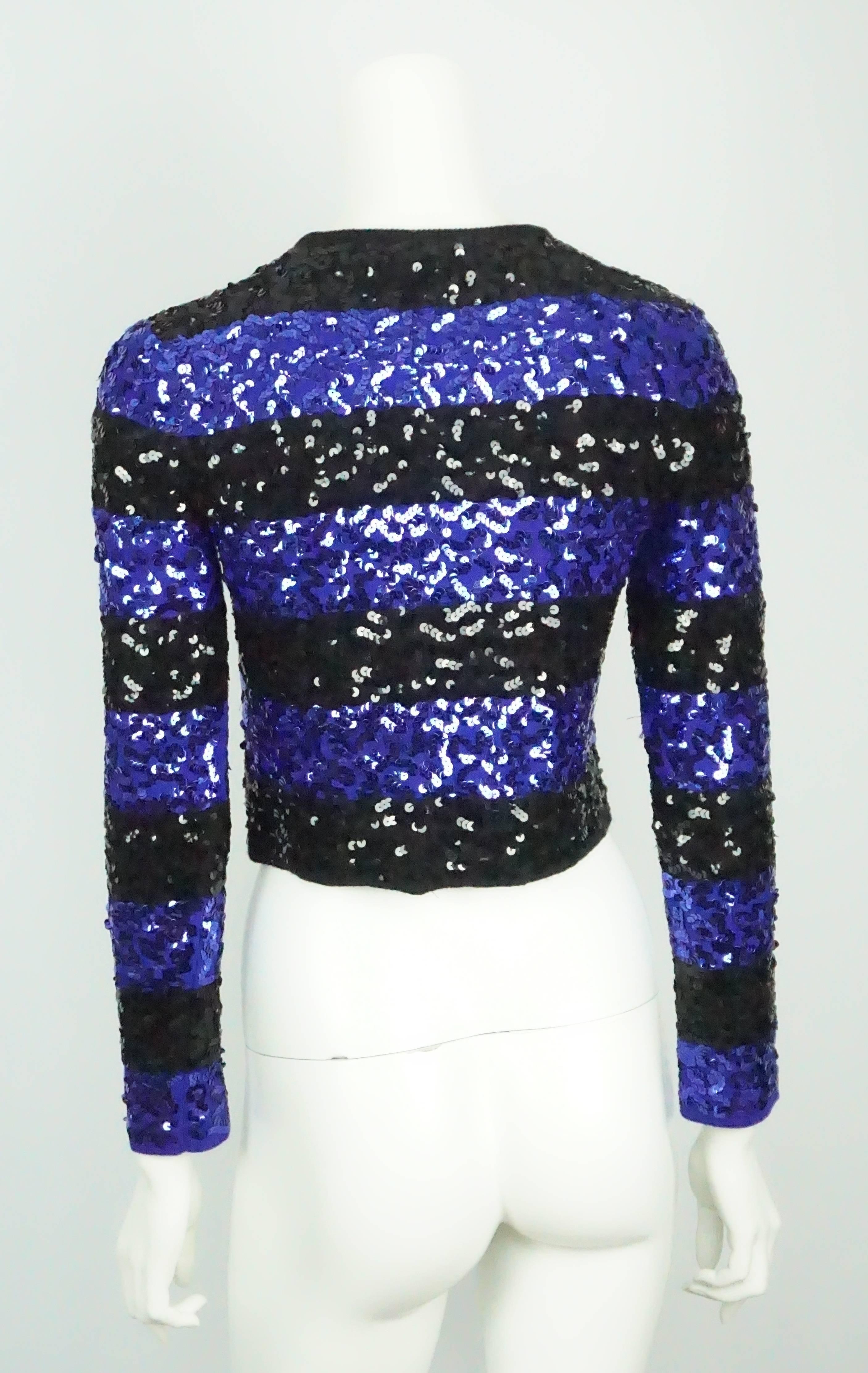 Violet Sonia Rykiel - Pull court à sequins rayé bleu et noir - 38 - vers les années 80 en vente