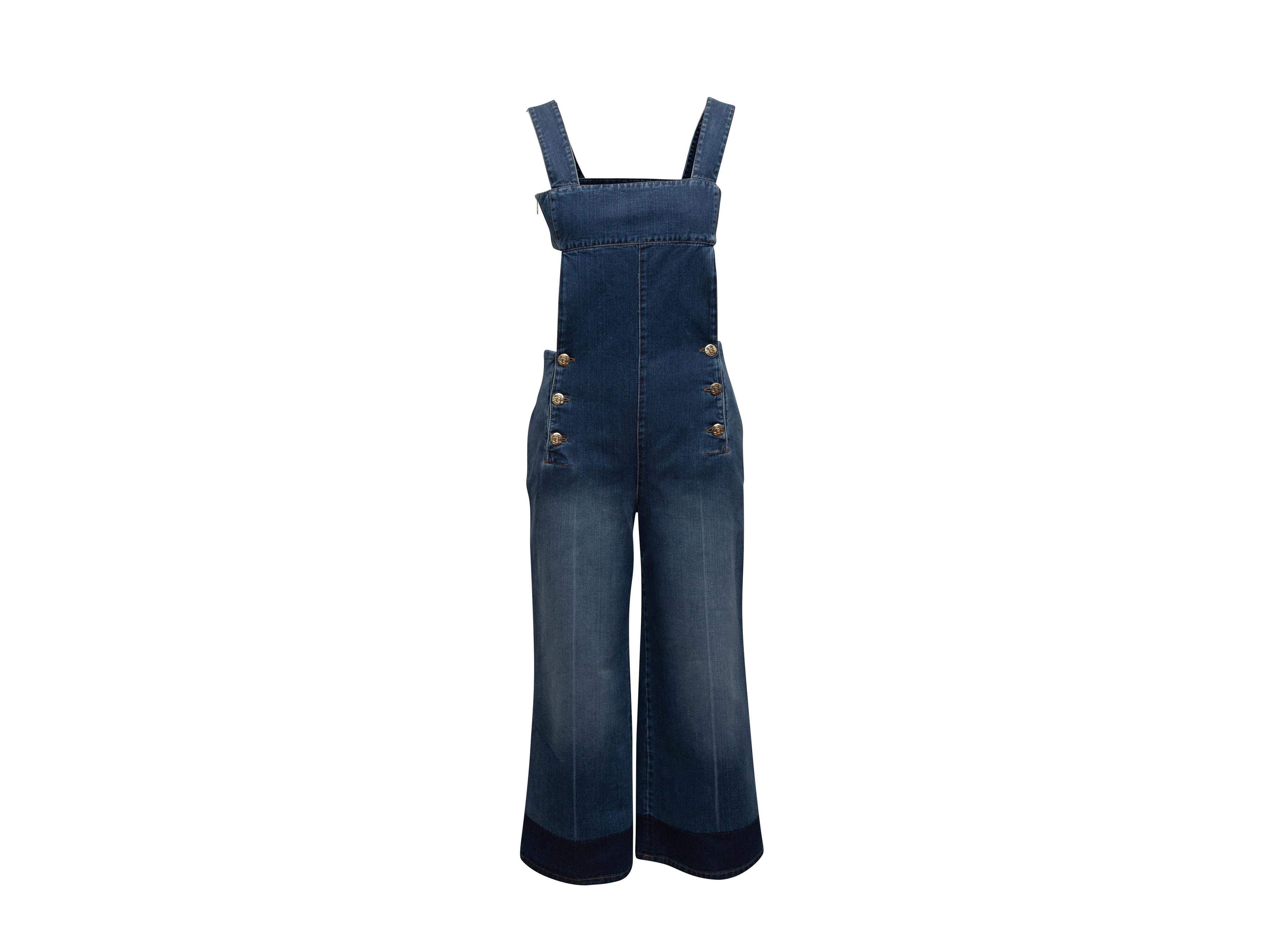 Sonia Rykiel Blue Denim Open Back Overalls In Good Condition In New York, NY